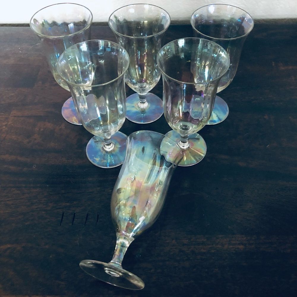Vintage Fostoria Mother of Pearl Glass Wine Glass Goblets Lot